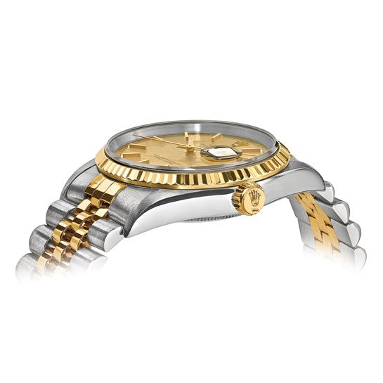Swiss Crown™ USA Pre-owned Rolex-Independently Certified Steel and 18k 36mm Jubilee Datejust Champagne Dial and Fluted Bezel Watch