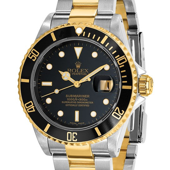 Swiss Crown™ USA Pre-owned Rolex-Independently Certified Steel and 18k Oyster 40mm Submariner Black Dial Watch