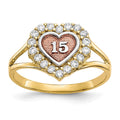 10k Two-tone with White Rhodium 15 Heart CZ Halo Ring