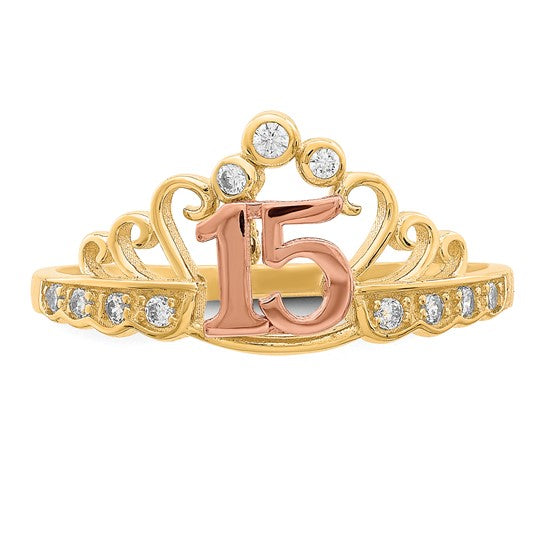 10K Two-Tone CZ 15 Crown Ring