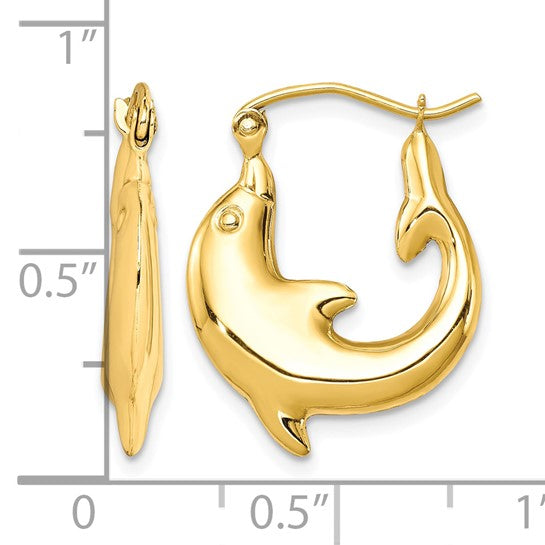 10k Polished Dolphin Hoop Earrings