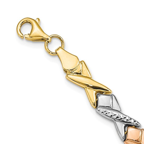 Anyel's 10k Tri-color Polished and Brushed D/C Necklace