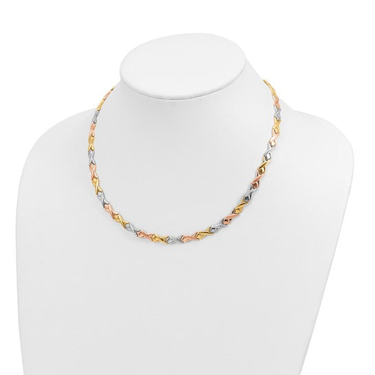Anyel's 10k Tri-color Polished and Brushed D/C Necklace