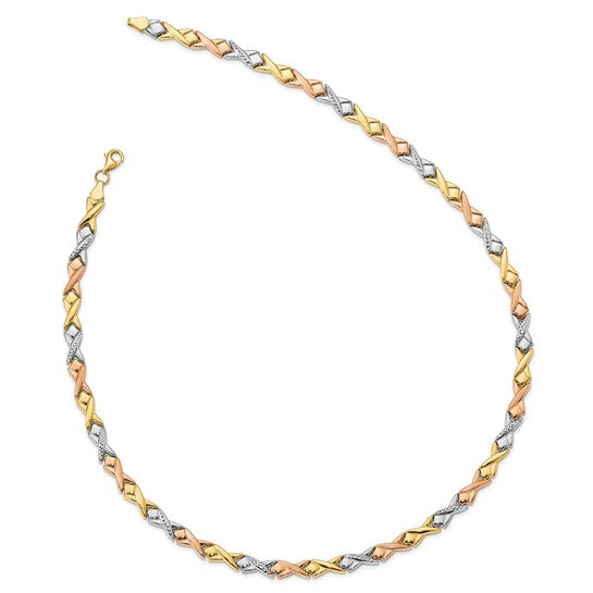 Anyel's 10k Tri-color Polished and Brushed D/C Necklace