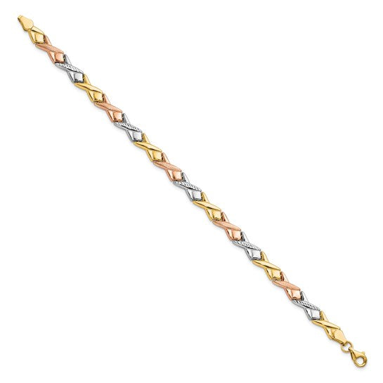 Anyel's 10k Tri-color Polished / Brushed and Diamond-cut Bracelet