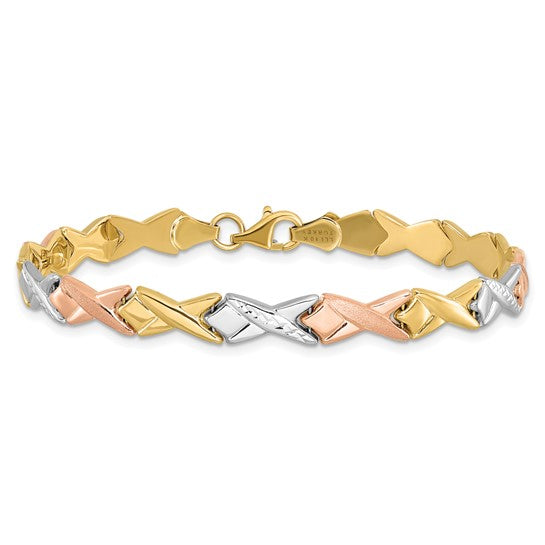 Anyel's 10k Tri-color Polished / Brushed and Diamond-cut Bracelet