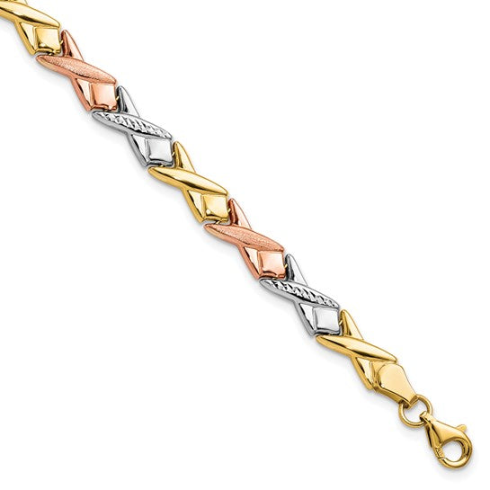 Anyel's 10k Tri-color Polished / Brushed and Diamond-cut Bracelet