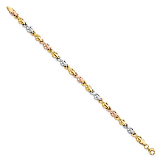 Anyel's 10k Tri-color Polished and Brushed Link Bracelet