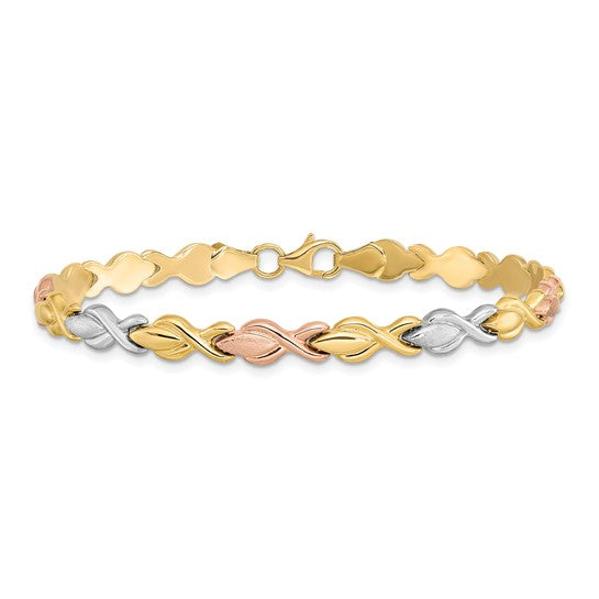Anyel's 10k Tri-color Polished and Brushed Link Bracelet