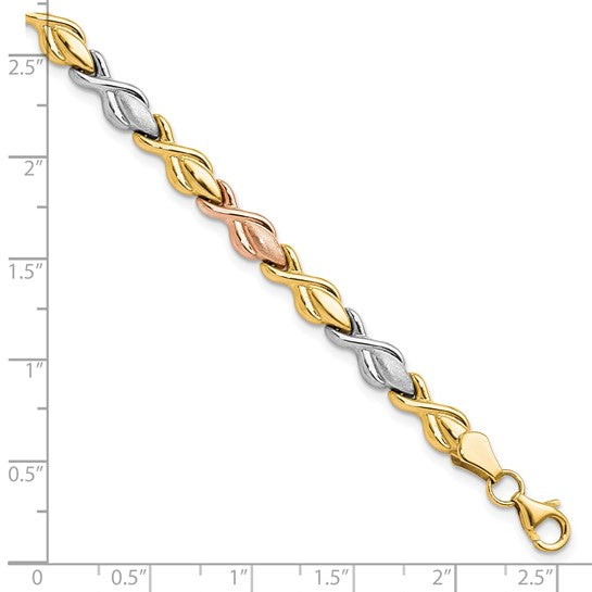 Anyel's 10k Tri-color Polished and Brushed Link Bracelet