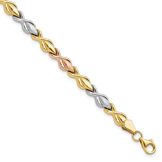 Anyel's 10k Tri-color Polished and Brushed Link Bracelet