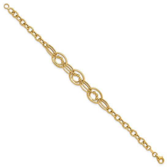 Anyels 10K Polished and Textured Fancy Link Bracelet