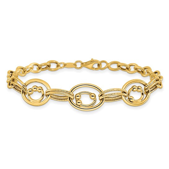 Anyels 10K Polished and Textured Fancy Link Bracelet