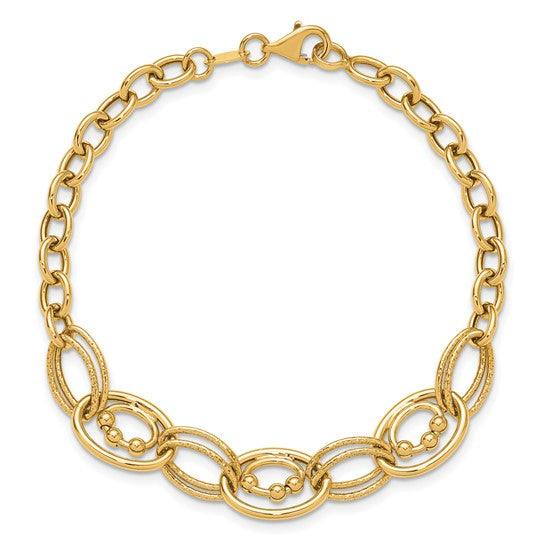 Anyels 10K Polished and Textured Fancy Link Bracelet