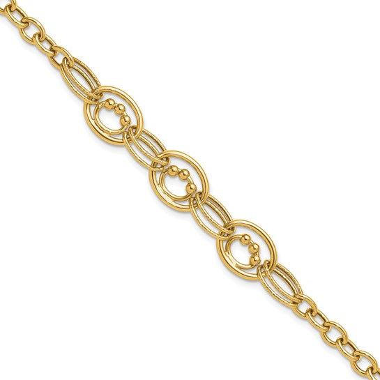 Anyels 10K Polished and Textured Fancy Link Bracelet