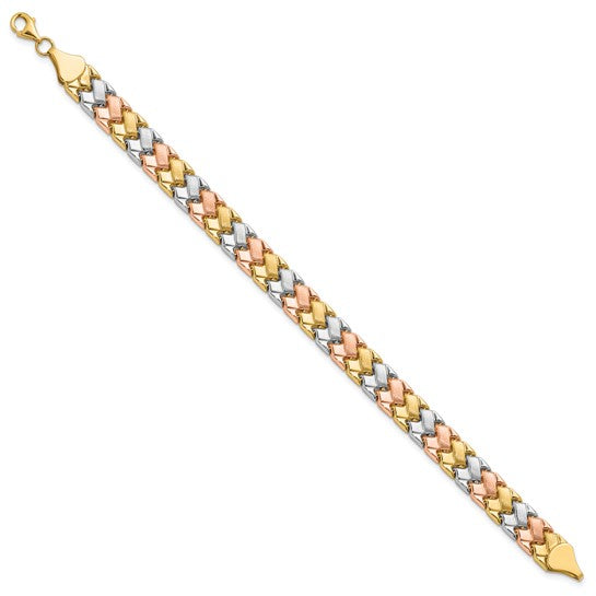 Anyels 10K Two-tone with Wht Rhodium Polished/Satin Fancy Link Bracelet