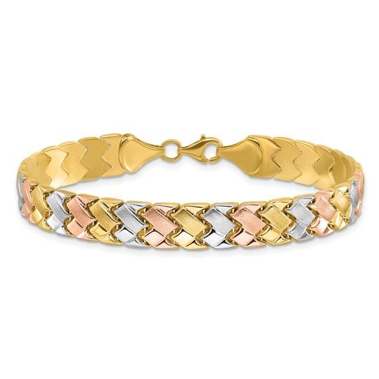 Anyels 10K Two-tone with Wht Rhodium Polished/Satin Fancy Link Bracelet