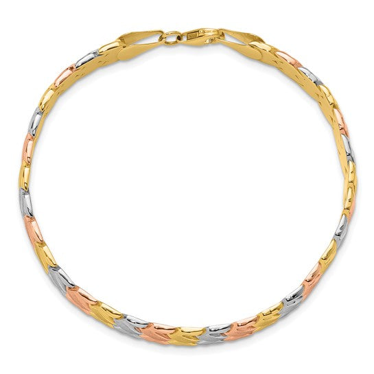 Anyels 10K Two-tone with Wht Rhodium Polished/Satin Fancy Link Bracelet