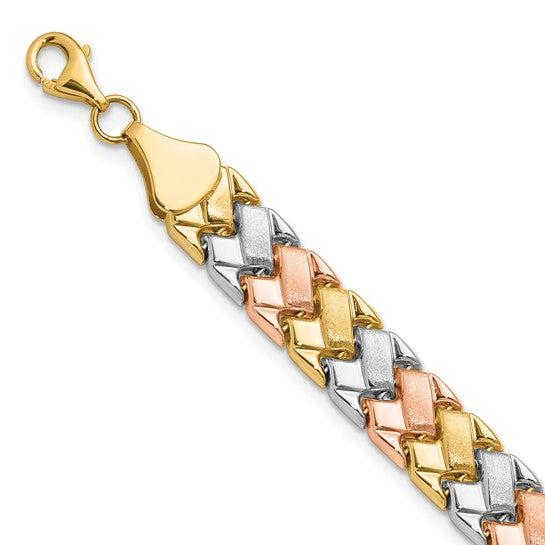 Anyels 10K Two-tone with Wht Rhodium Polished/Satin Fancy Link Bracelet