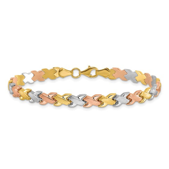 Anyels 10K Two-tone with Wht Rhodium Polished/Satin Fancy Link Bracelet