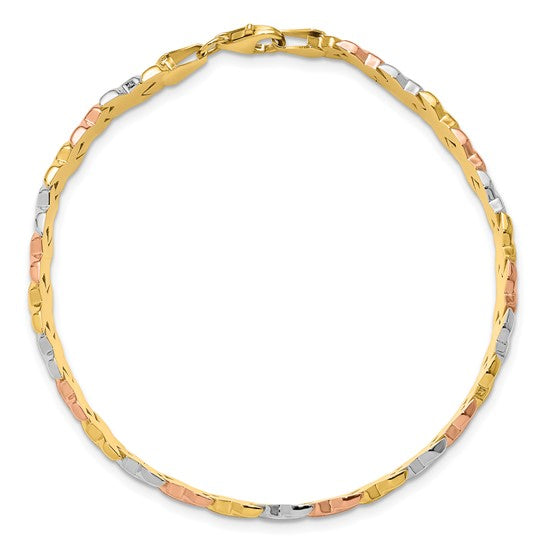 Anyels 10K Two-tone with Wht Rhodium Polished/Satin Fancy Link Bracelet