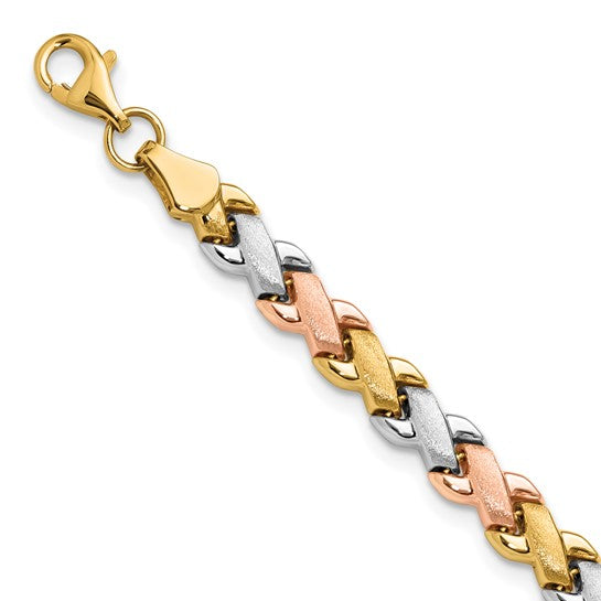 Anyels 10K Two-tone with Wht Rhodium Polished/Satin Fancy Link Bracelet