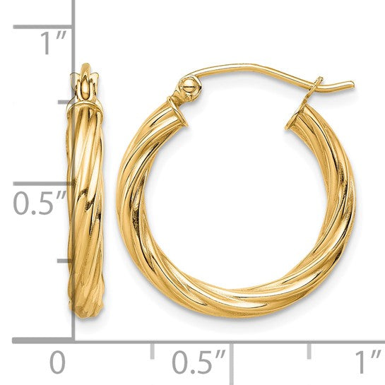 10k Polished 3mm Twisted Hoop Earrings