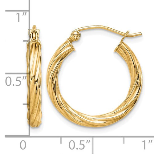 10k Polished 3mm Twisted Hoop Earrings