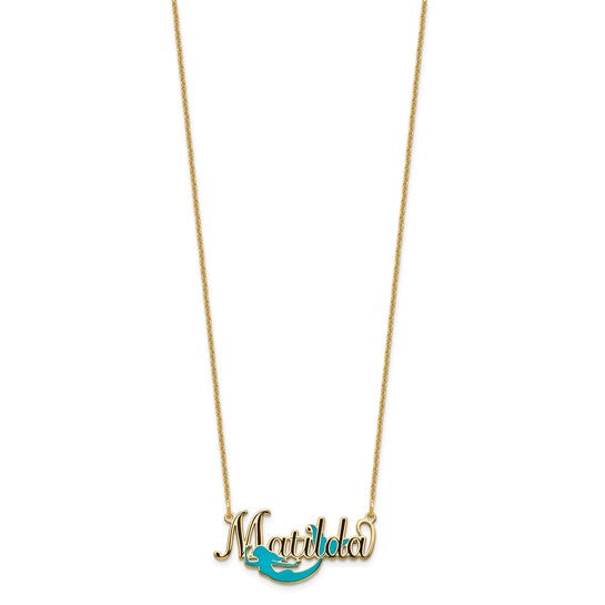 10k Yellow Gold Epoxy Mermaid and Name Necklace