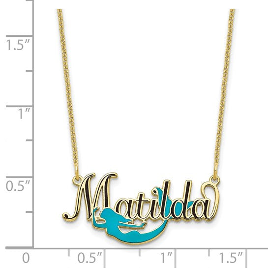 10k Yellow Gold Epoxy Mermaid and Name Necklace