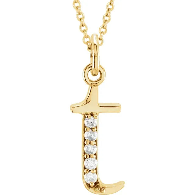 14K Yellow Gold .025 CTW Natural Diamond Lowercase 16" Necklace