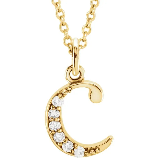 14K Yellow Gold .025 CTW Natural Diamond Lowercase 16" Necklace