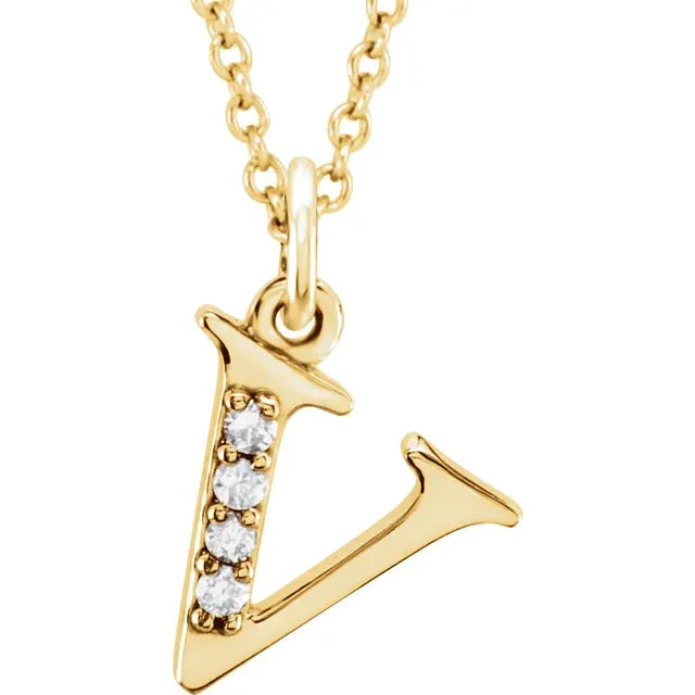 14K Yellow Gold .025 CTW Natural Diamond Lowercase 16" Necklace