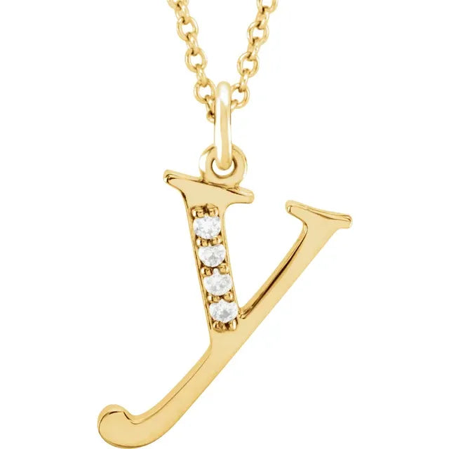 14K Yellow Gold .025 CTW Natural Diamond Lowercase 16" Necklace