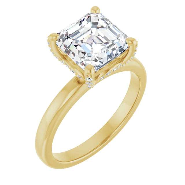 Yellow Gold Asscher Engagement Ring Mounting