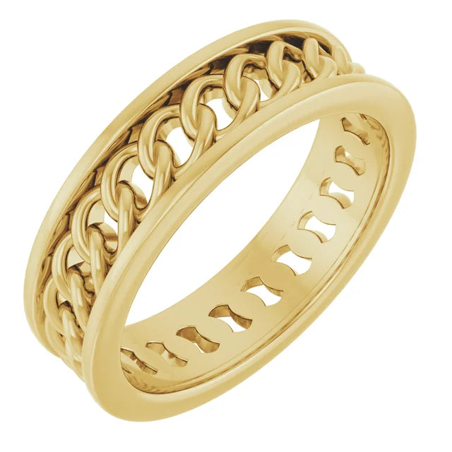 Chain Link Flat Band 10K Yellow Gold 6.3 mm
