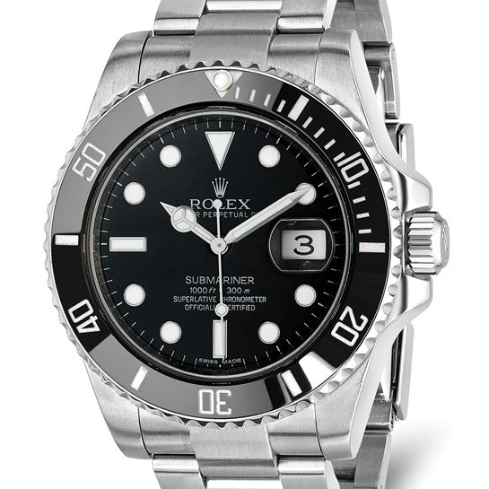 Pre-owned Rolex-Independently Certified Steel 40mm Submariner Black Watch