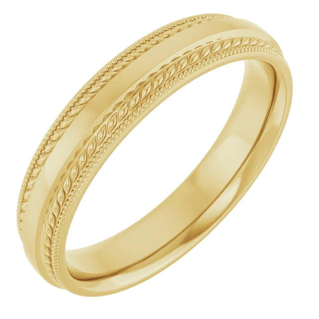 Rope & Milgrain Stepped-Edge Comfort-Fit Half Round Band