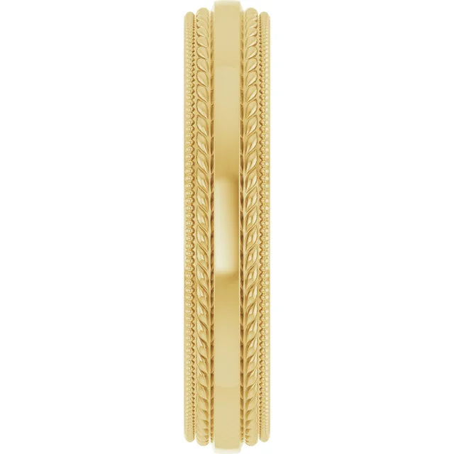 Rope & Milgrain Stepped-Edge Comfort-Fit Half Round Band