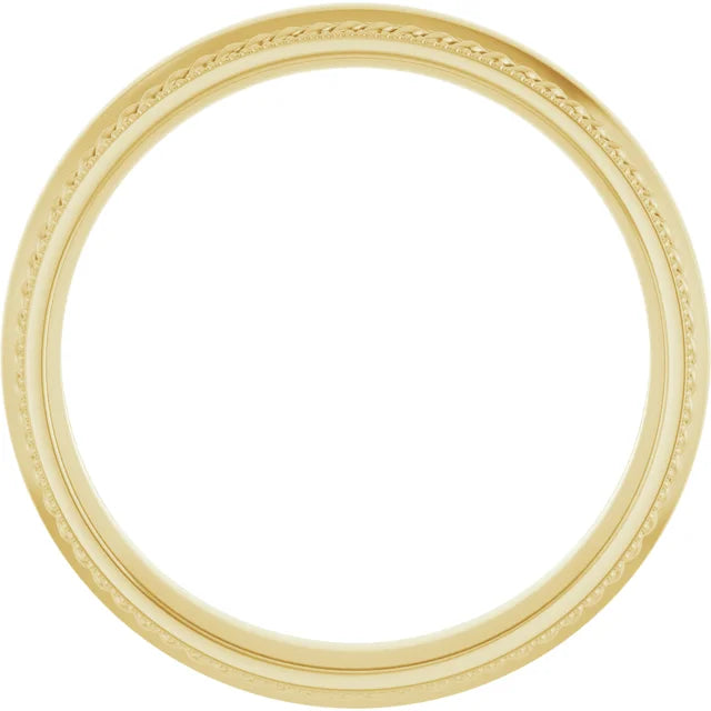 Rope & Milgrain Stepped-Edge Comfort-Fit Half Round Band