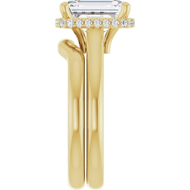 10K Yellow Gold 9x7 mm Emerald Engagement Ring Mounting - Matching Band