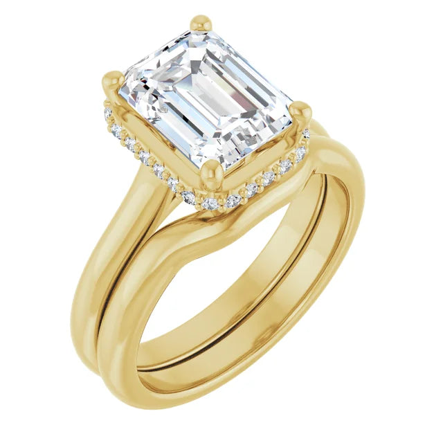 10K Yellow Gold 9x7 mm Emerald Engagement Ring Mounting - Matching Band