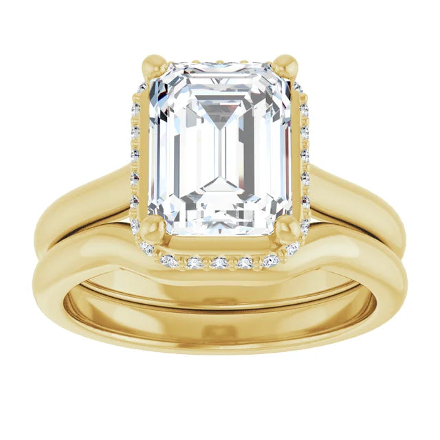 10K Yellow Gold 9x7 mm Emerald Engagement Ring Mounting - Matching Band