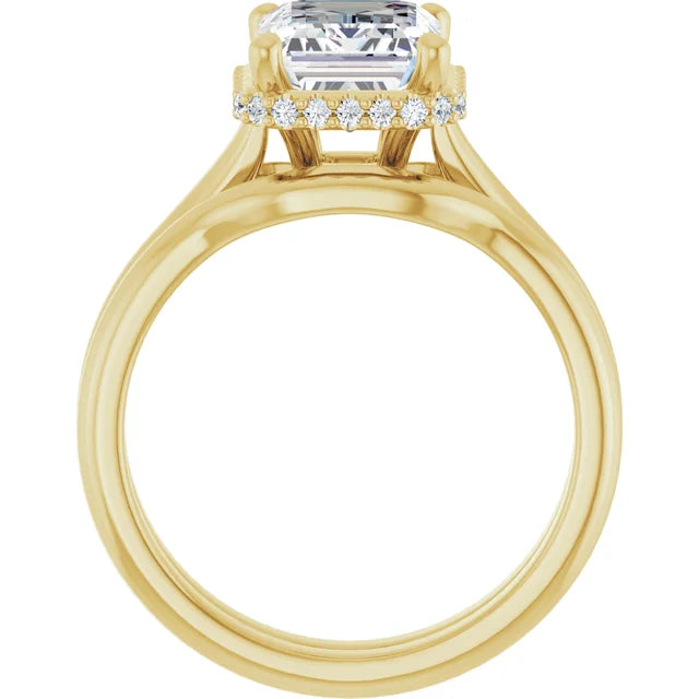 10K Yellow Gold 9x7 mm Emerald Engagement Ring Mounting - Matching Band