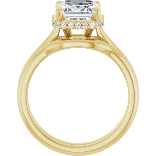 10K Yellow Gold 9x7 mm Emerald Engagement Ring Mounting - Matching Band