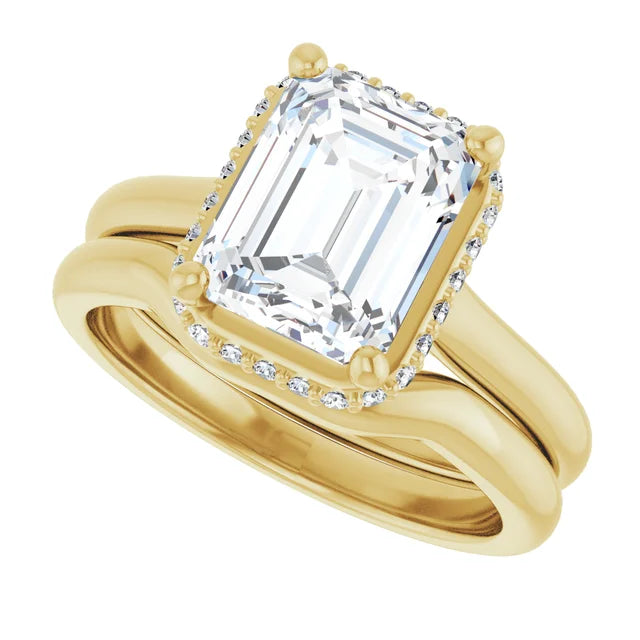 10K Yellow Gold 9x7 mm Emerald Engagement Ring Mounting - Matching Band