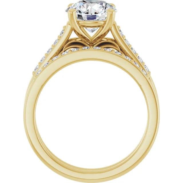 10K Yellow Gold 8 mm Round Engagement Ring Mounting - Matching Band