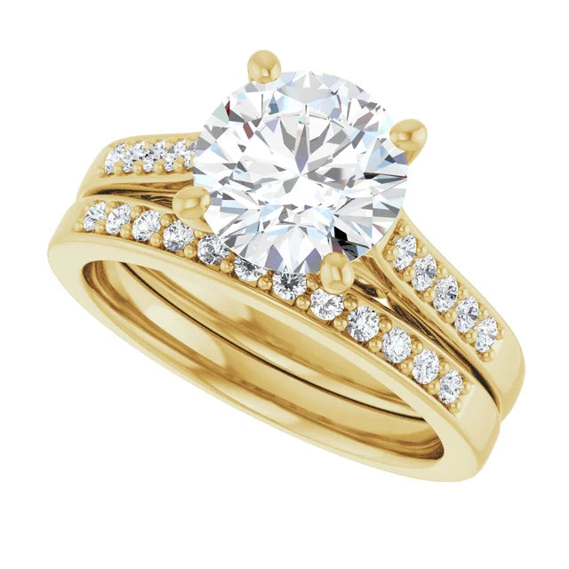 10K Yellow Gold 8 mm Round Engagement Ring Mounting - Matching Band