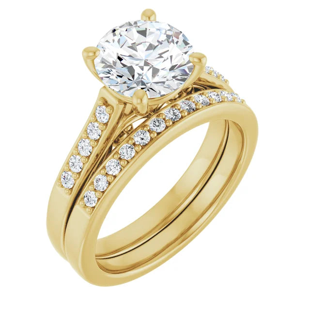 10K Yellow Gold 8 mm Round Engagement Ring Mounting - Matching Band