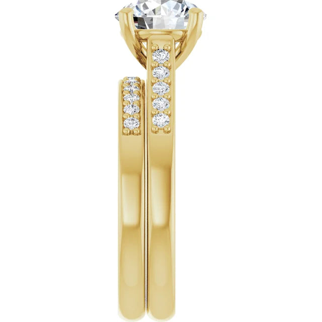 10K Yellow Gold 8 mm Round Engagement Ring Mounting - Matching Band